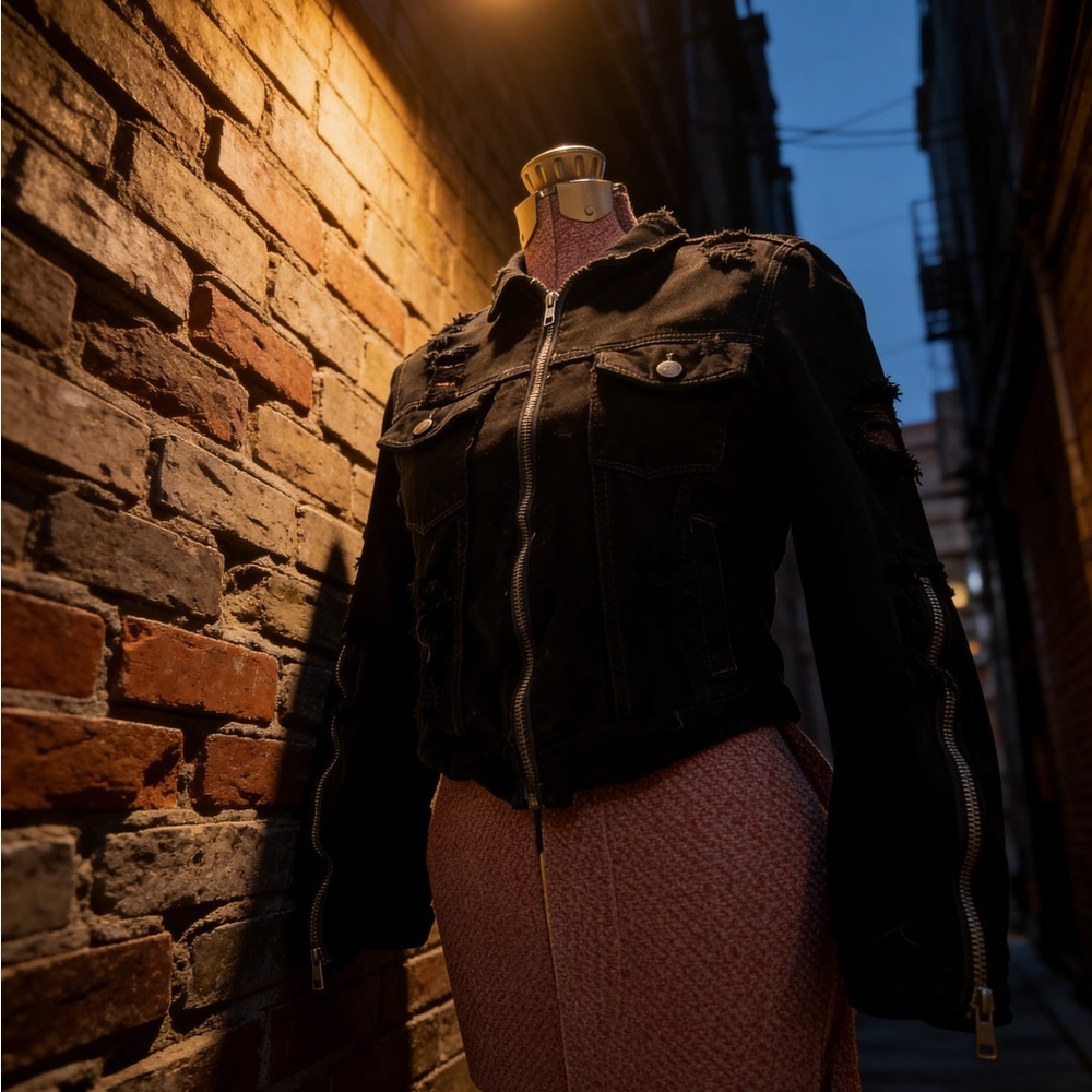 CARMAR Distressed Black Denim Moto Jacket - Picture 11 of 13
